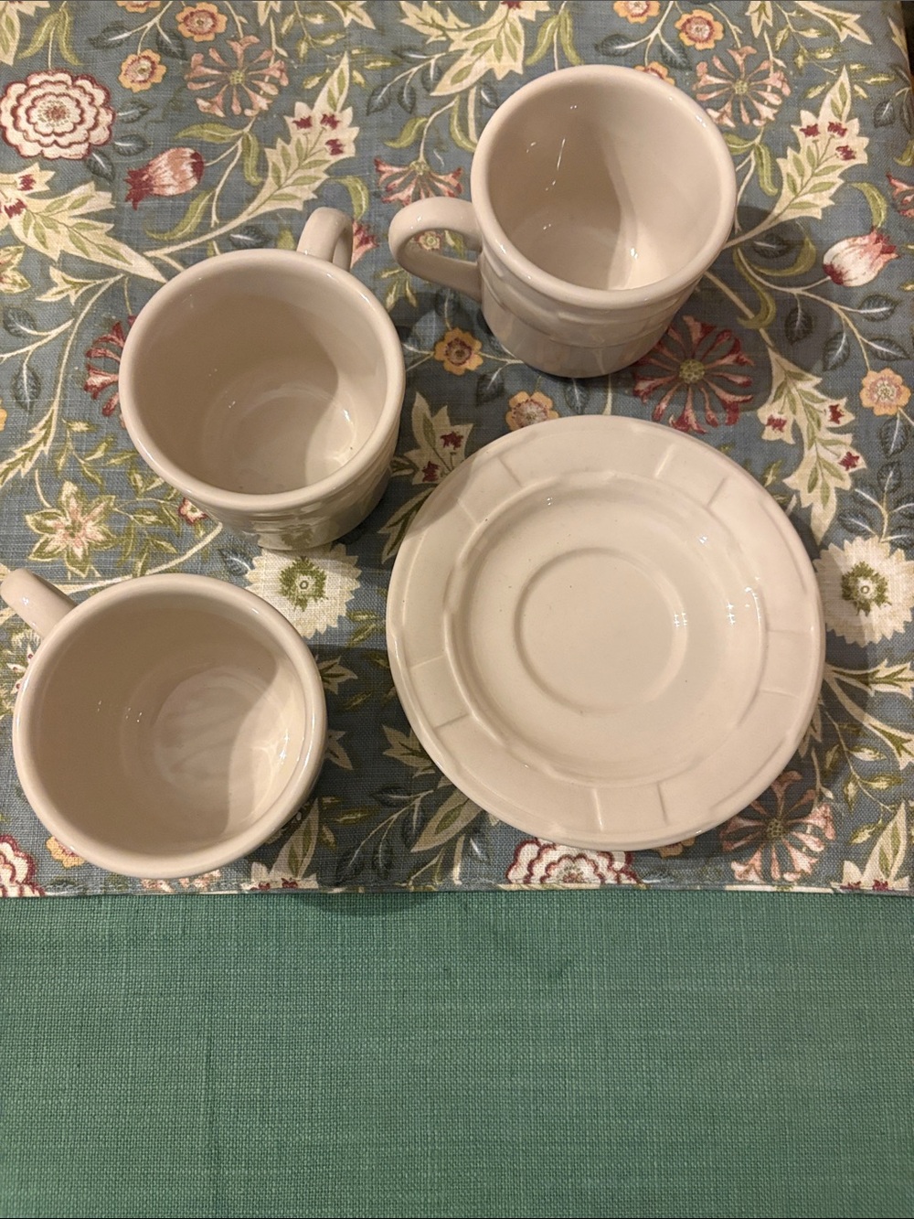 Longaberger Cream Ceramic Coffee Mugs with Saucer